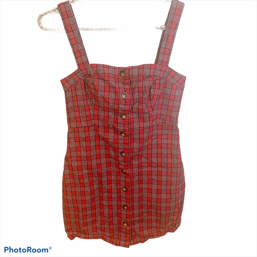 Hollister Size XS Red Plaid Button Front Tank Mini Dress Y2K